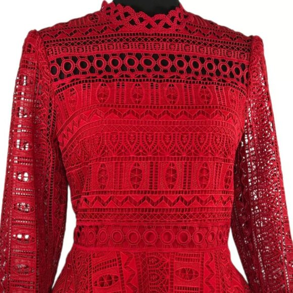 Moulinette Soerus Anthropologie Red Eyelet Lace Peplum Top Feminine Indie Size 6 - Picture 8 of 8